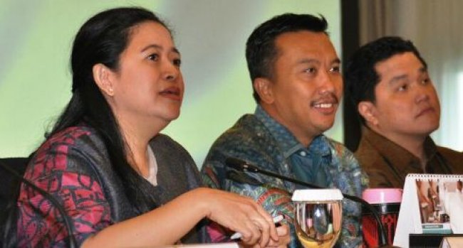 Koordinator Pemberdayaan Manusia dan Kebudayaan Puan Maharani Menteri Pemuda dan Olah Raga Imam Nahrowi Ketua Komite Olimpiade Indonesia Erick Thohir